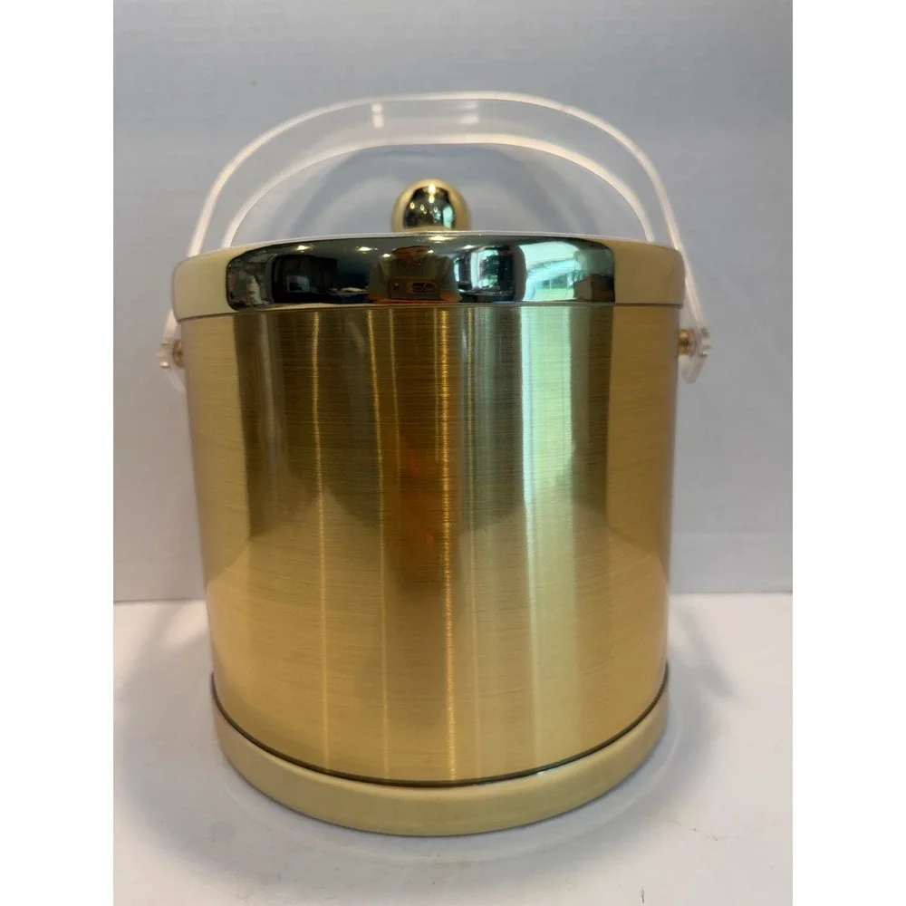 Culver Ice Bucket 3 Qt 080 Brushed Gold Acrylic Handle Vintage Barware NOS